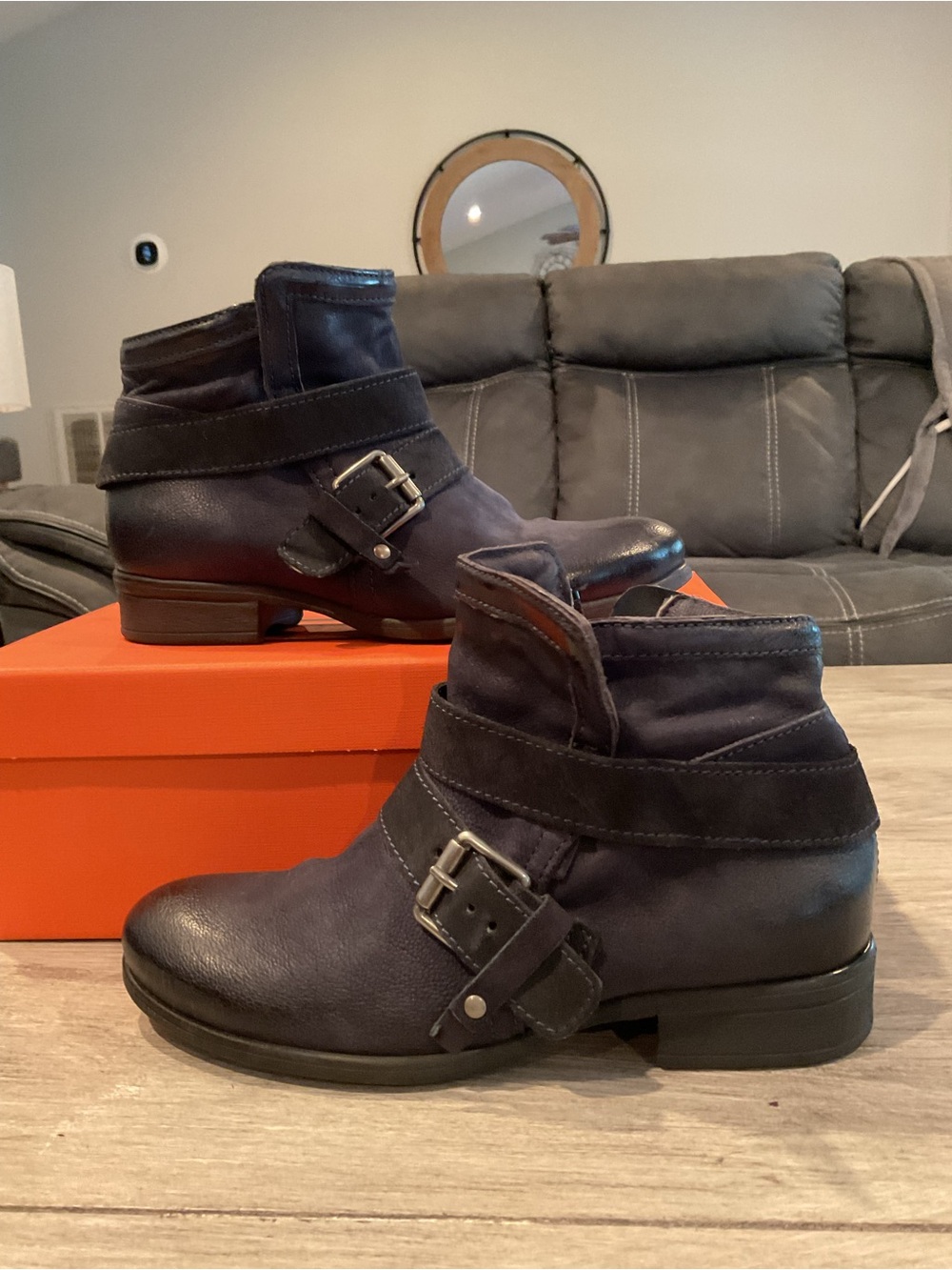 Miz Mooz Spencer Women's Navy Buckle Leather Ankle Boots